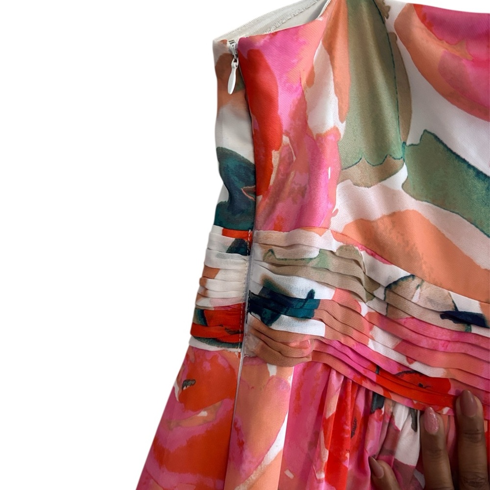 Eliza J Vibrant Multicolor Floral Print Lined Sz 10 One Shoulder Bow Detail - Picture 12 of 13